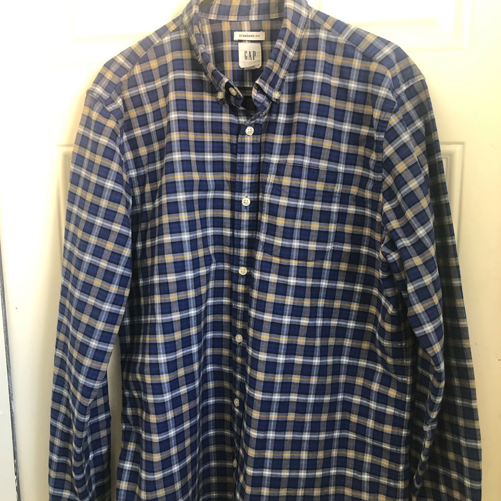 Gap Men shirt Navy Gold plaid